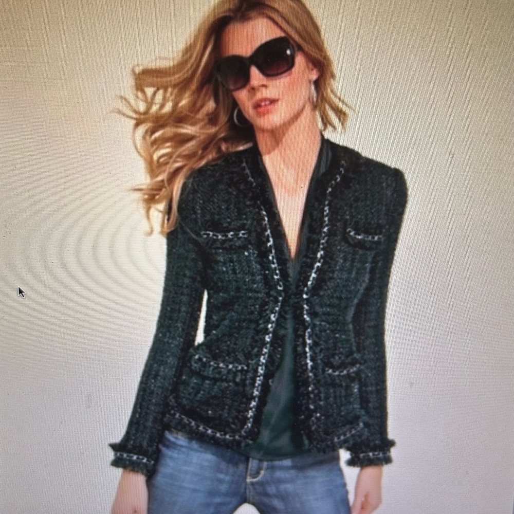 Boston Proper Parisian Wool Blend Jacket Black and Silver Size 12 Chain Trim